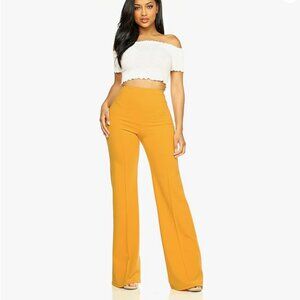 Women's High Waisted Wide-Leg Mustard Yellow Pants